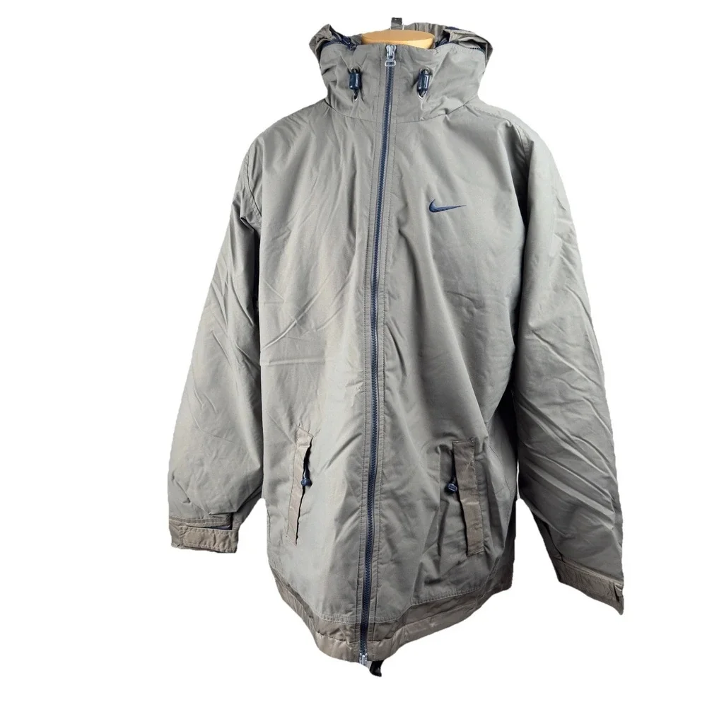 Vintage‎ 1990's Nike Men's Gray/Taupe Hooded Full Zip Windbreakers Jacket Size L - Picture 7 of 16